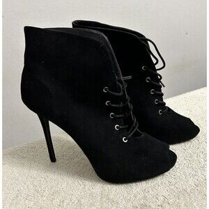 Penny Loves Kenny Womens Lace Up Suede Ankle Boots Open Toe High Heels Size 10M